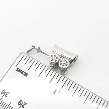 925 Sterling Silver Vintage Carriage 3D Charm Pendant