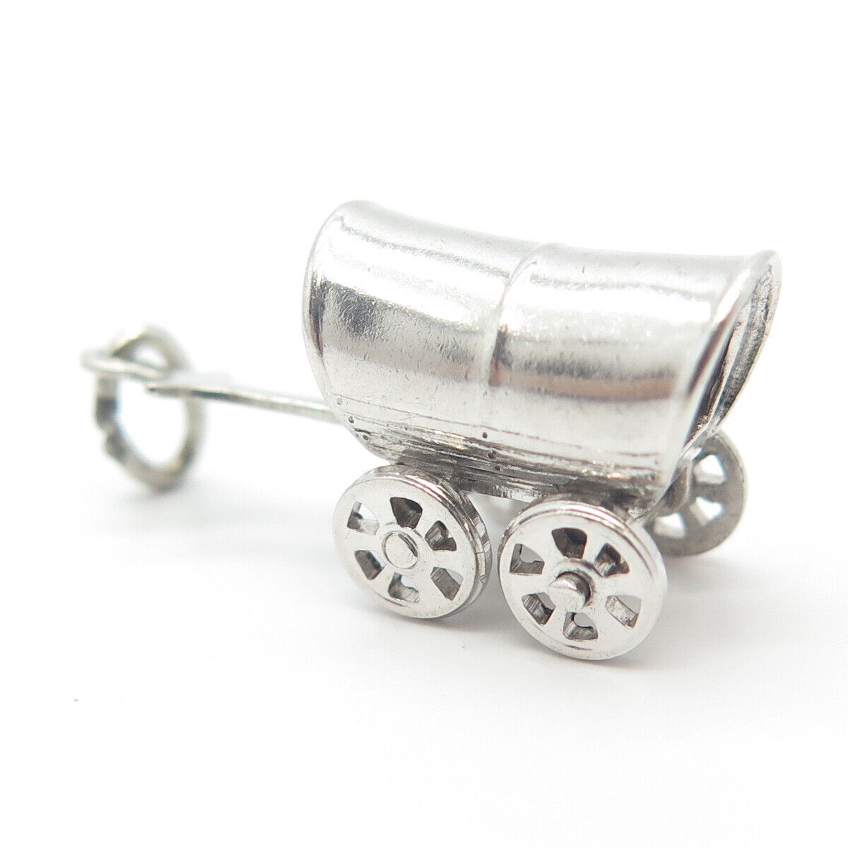 925 Sterling Silver Vintage Carriage 3D Charm Pendant