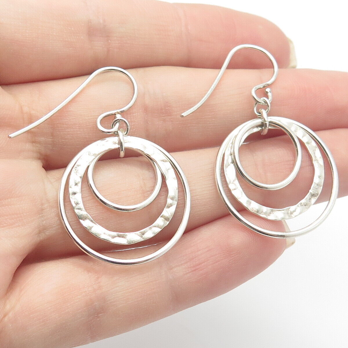 925 Sterling Silver Vintage Triple Circle Hoop Earrings