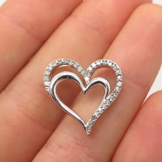 925 Sterling Silver SUN Real White Diamond Open Heart Slide Pendant