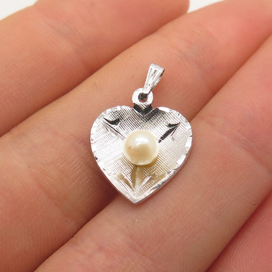 925 Sterling Silver Vintage Theda Real Pearl Heart Pendant