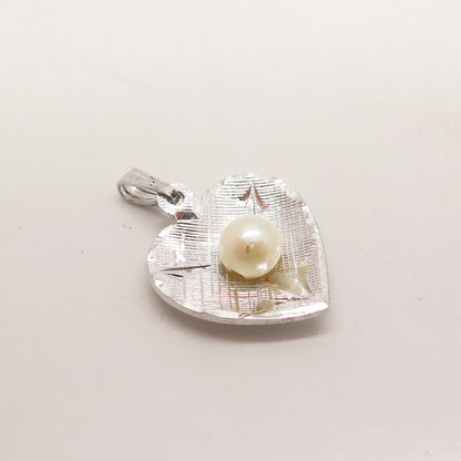 925 Sterling Silver Vintage Theda Real Pearl Heart Pendant