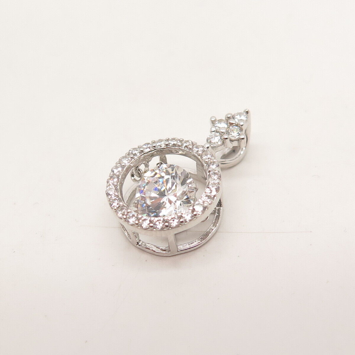 925 Sterling Silver C Z Round Slide Pendant