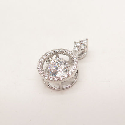 925 Sterling Silver C Z Round Slide Pendant