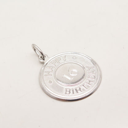 925 Sterling Silver Vintage Forstner "16" Happy Birthday Round Pendant