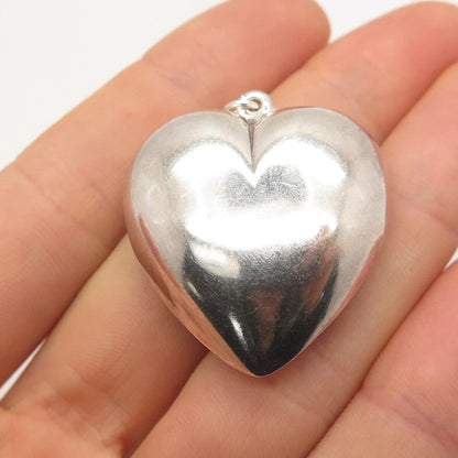 925 Sterling Silver Vintage Etched Hollow Heart Pendant