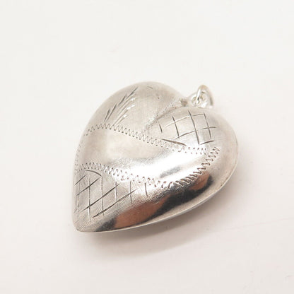 925 Sterling Silver Vintage Etched Hollow Heart Pendant