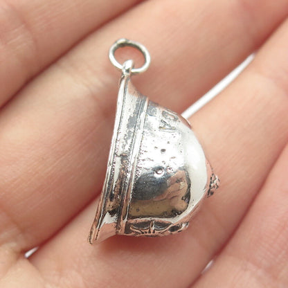 925 Sterling Silver Vintage Policeman Cap 3D Pendant