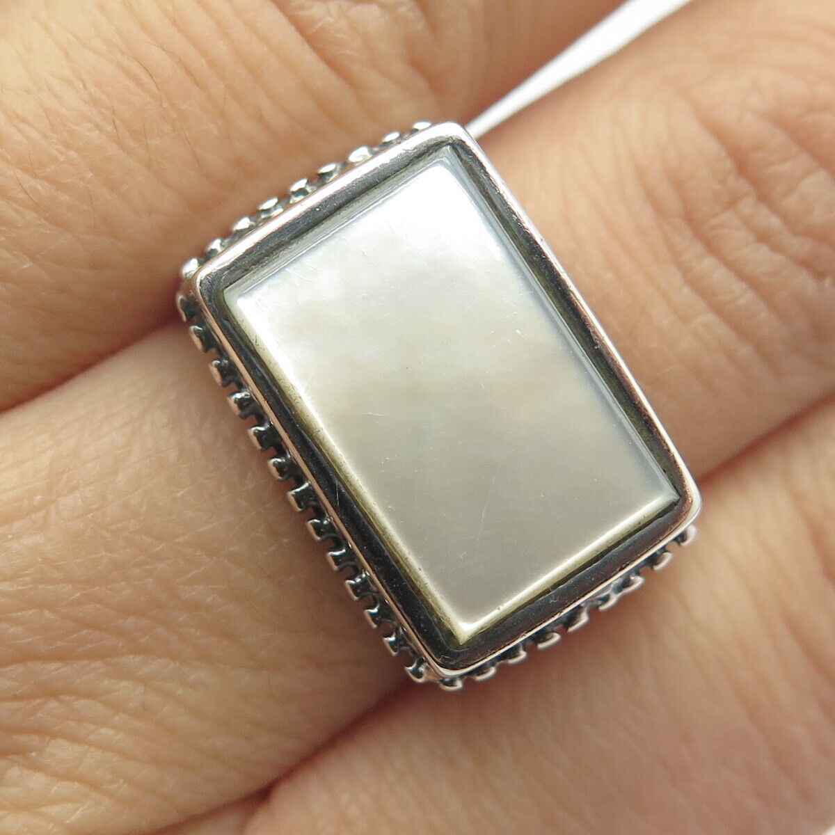 925 Sterling Silver Vintage Real Mother-of-Pearl Signet Ring Size 7