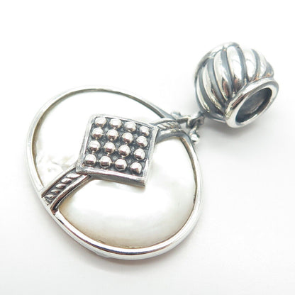 925 Sterling Silver Vintage Real Mother-of-Pearl Dangling Bead Charm