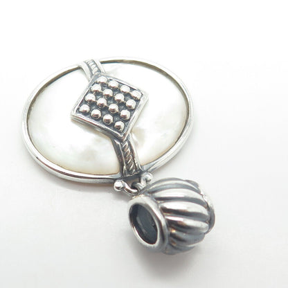 925 Sterling Silver Vintage Real Mother-of-Pearl Dangling Bead Charm