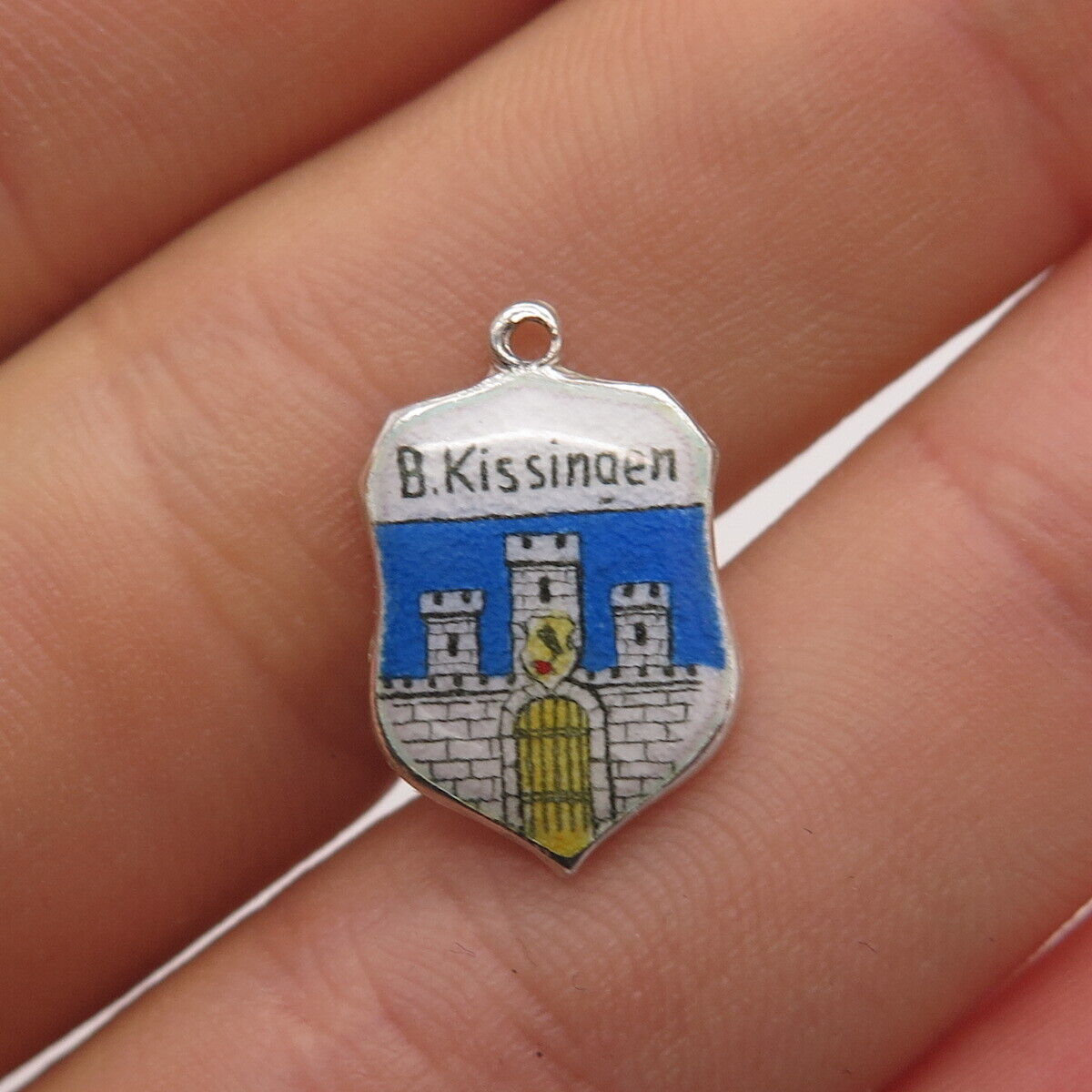 925 Sterling Silver Vintage Enamel "Bad Kissingen" Coat of Arms Charm Pendant