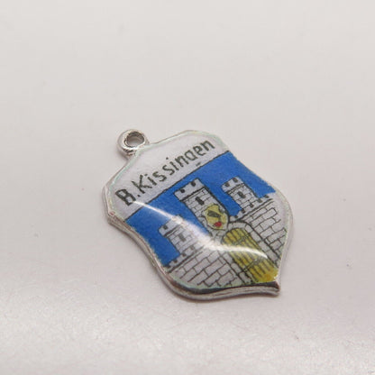 925 Sterling Silver Vintage Enamel "Bad Kissingen" Coat of Arms Charm Pendant