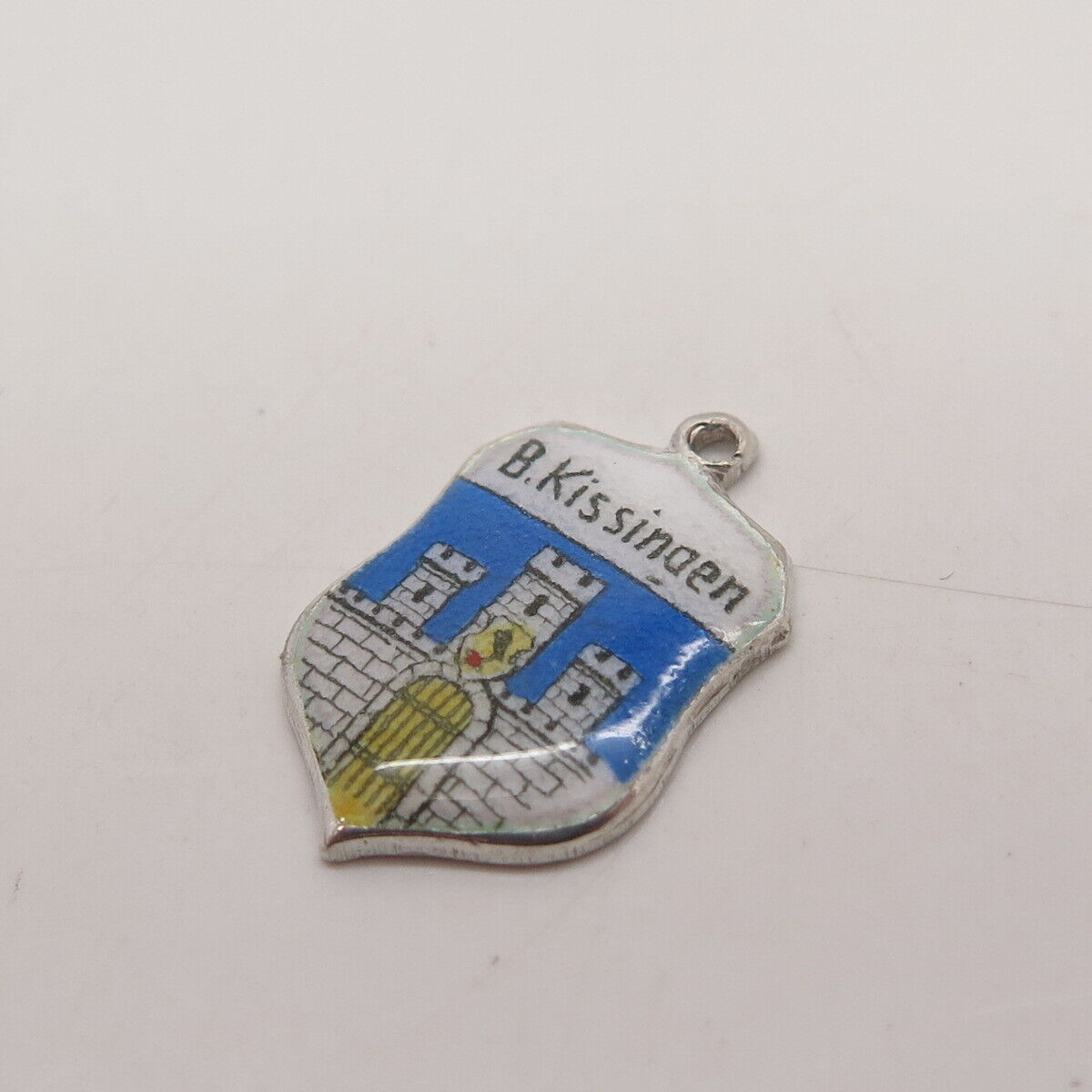 925 Sterling Silver Vintage Enamel "Bad Kissingen" Coat of Arms Charm Pendant