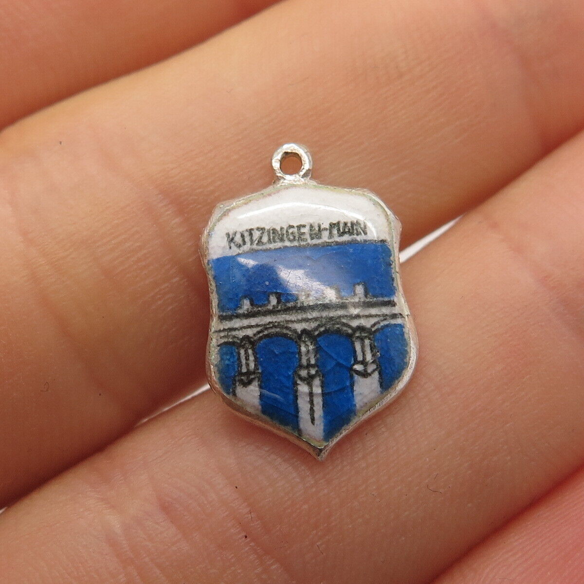 925 Sterling Silver Vintage Enamel "Kitzingen" Coat of Arms Charm Pendant