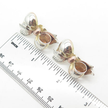 925 Sterling Silver 3-Tone Vintage Monet Bow Clip On Earrings