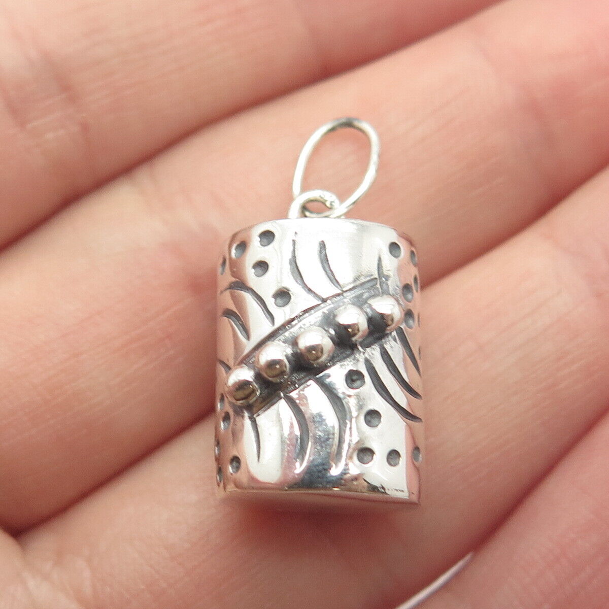 925 Sterling Silver Vintage Beaded Tube Charm Pendant