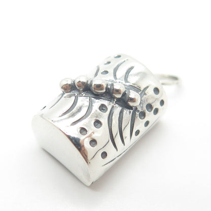 925 Sterling Silver Vintage Beaded Tube Charm Pendant