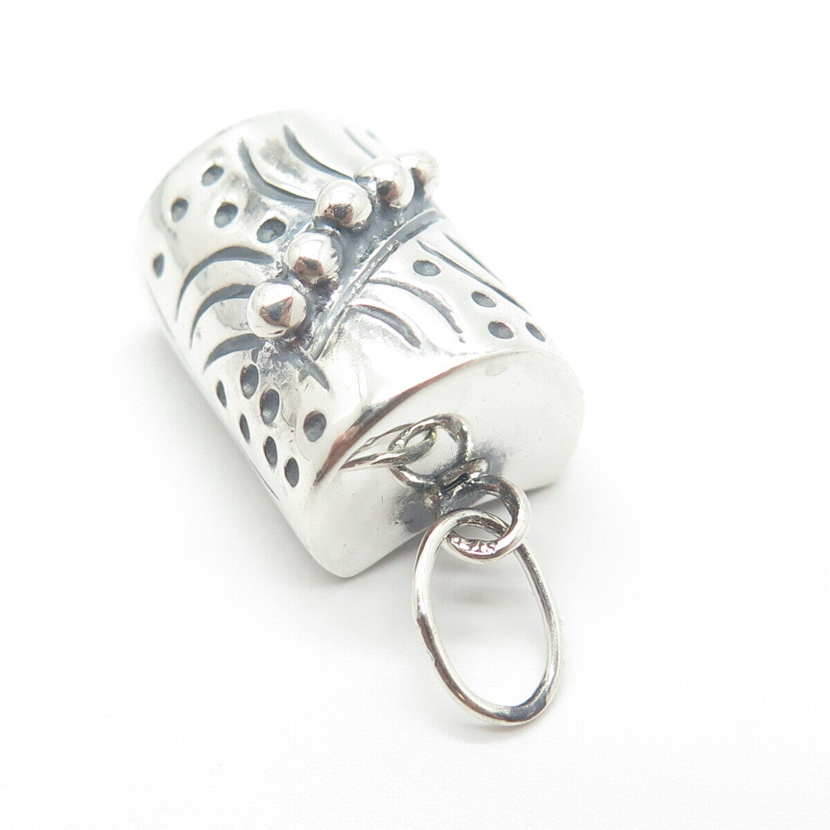 925 Sterling Silver Vintage Beaded Tube Charm Pendant