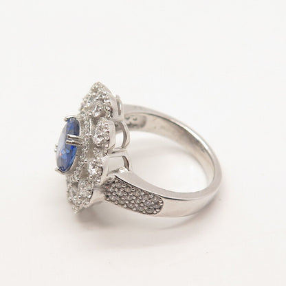 925 Sterling Silver PJC White & Blue C Z Ring Size 8