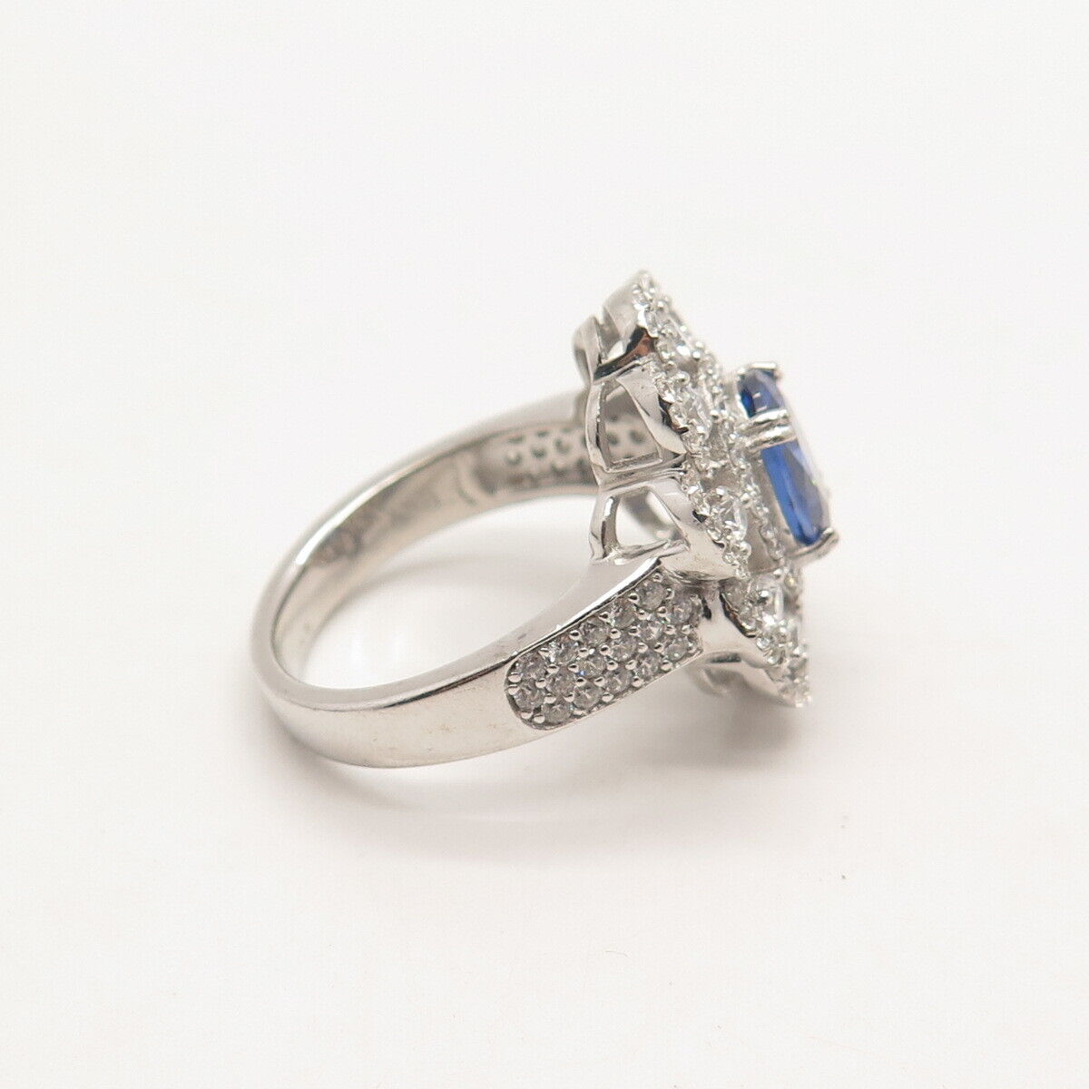 925 Sterling Silver PJC White & Blue C Z Ring Size 8