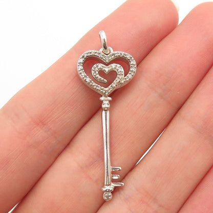 925 Sterling Silver Real White Diamond Key Pendant