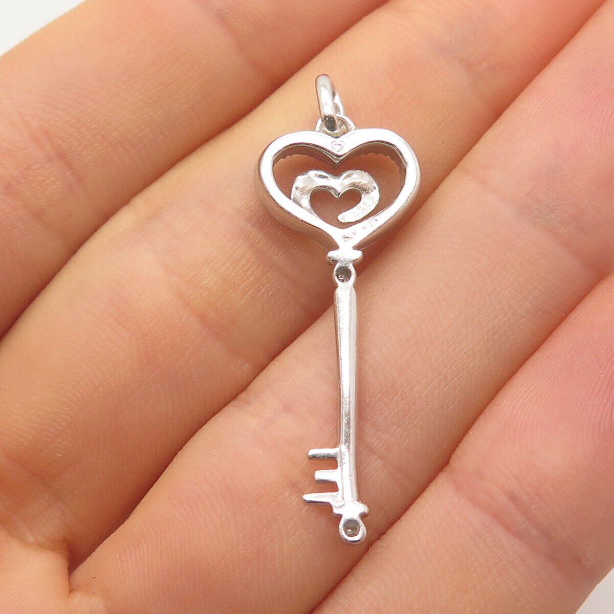 925 Sterling Silver Real White Diamond Key Pendant