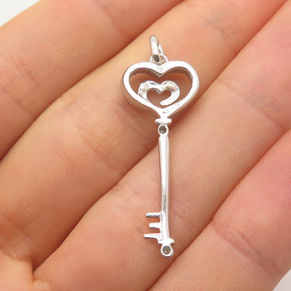 925 Sterling Silver Real White Diamond Key Pendant