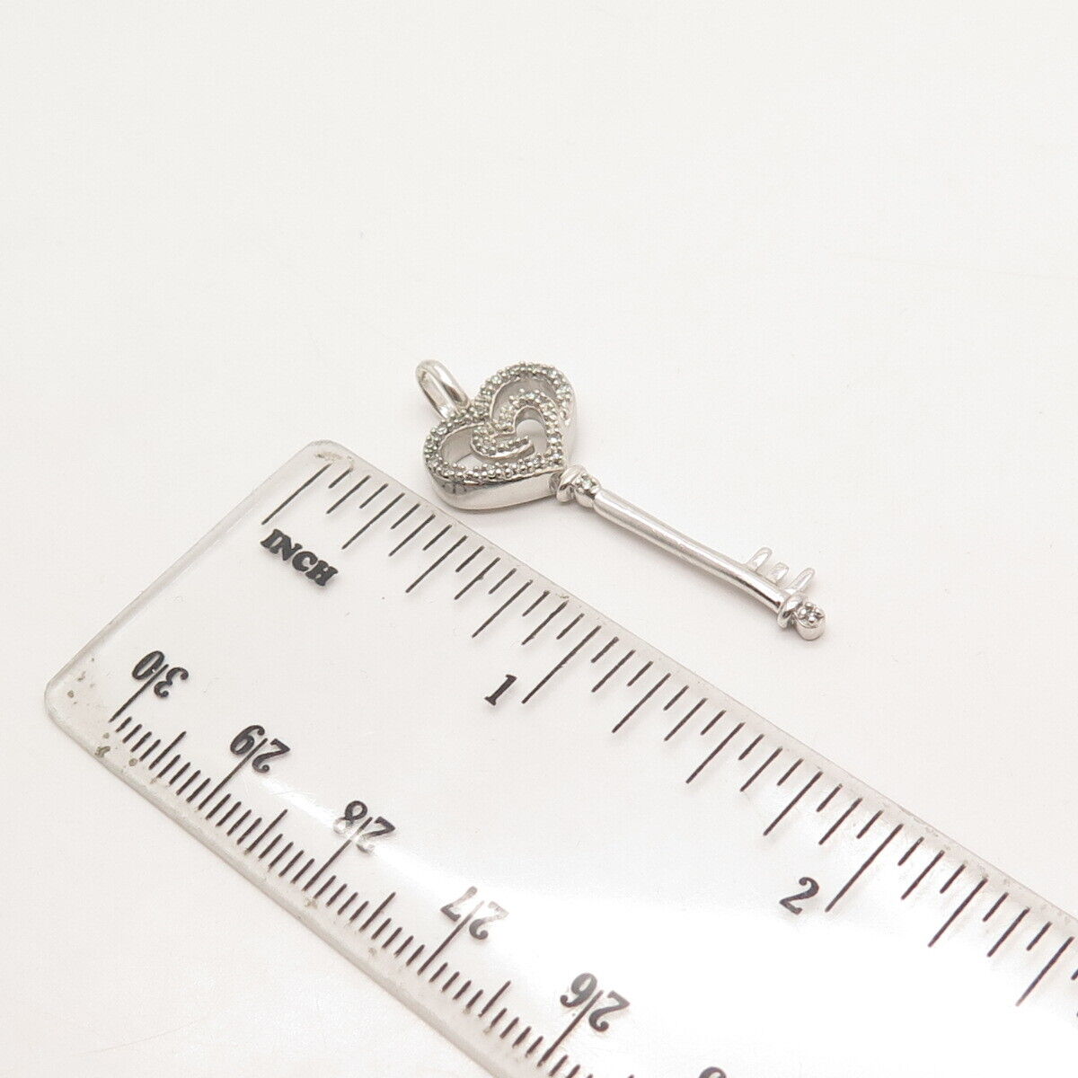 925 Sterling Silver Real White Diamond Key Pendant