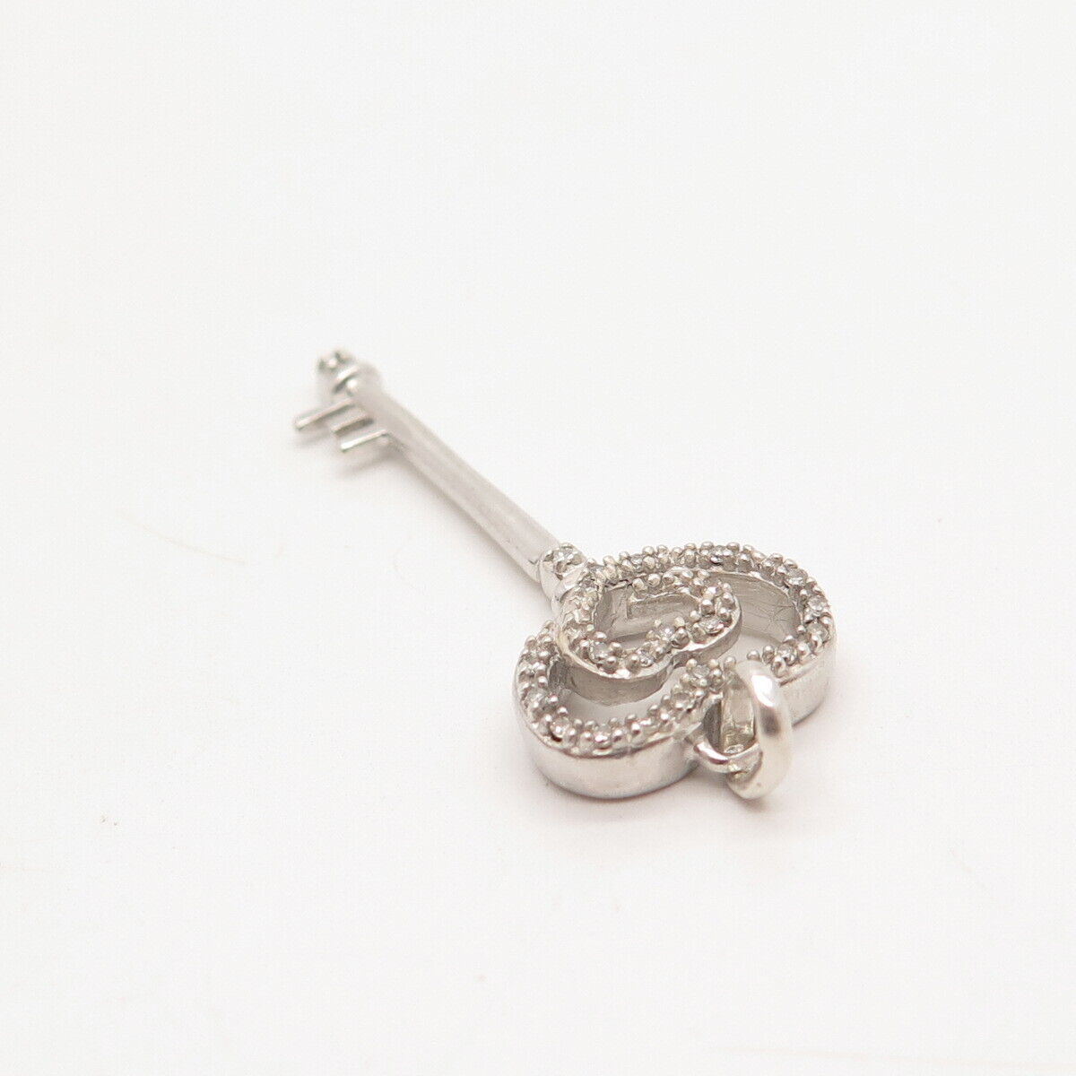 925 Sterling Silver Real White Diamond Key Pendant