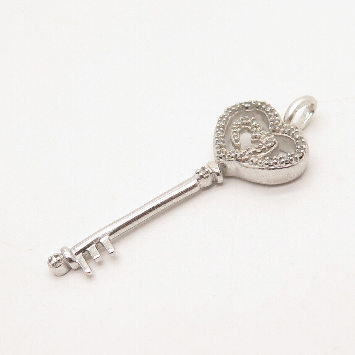 925 Sterling Silver Real White Diamond Key Pendant