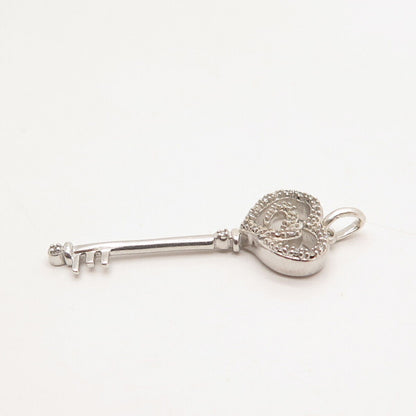 925 Sterling Silver Real White Diamond Key Pendant