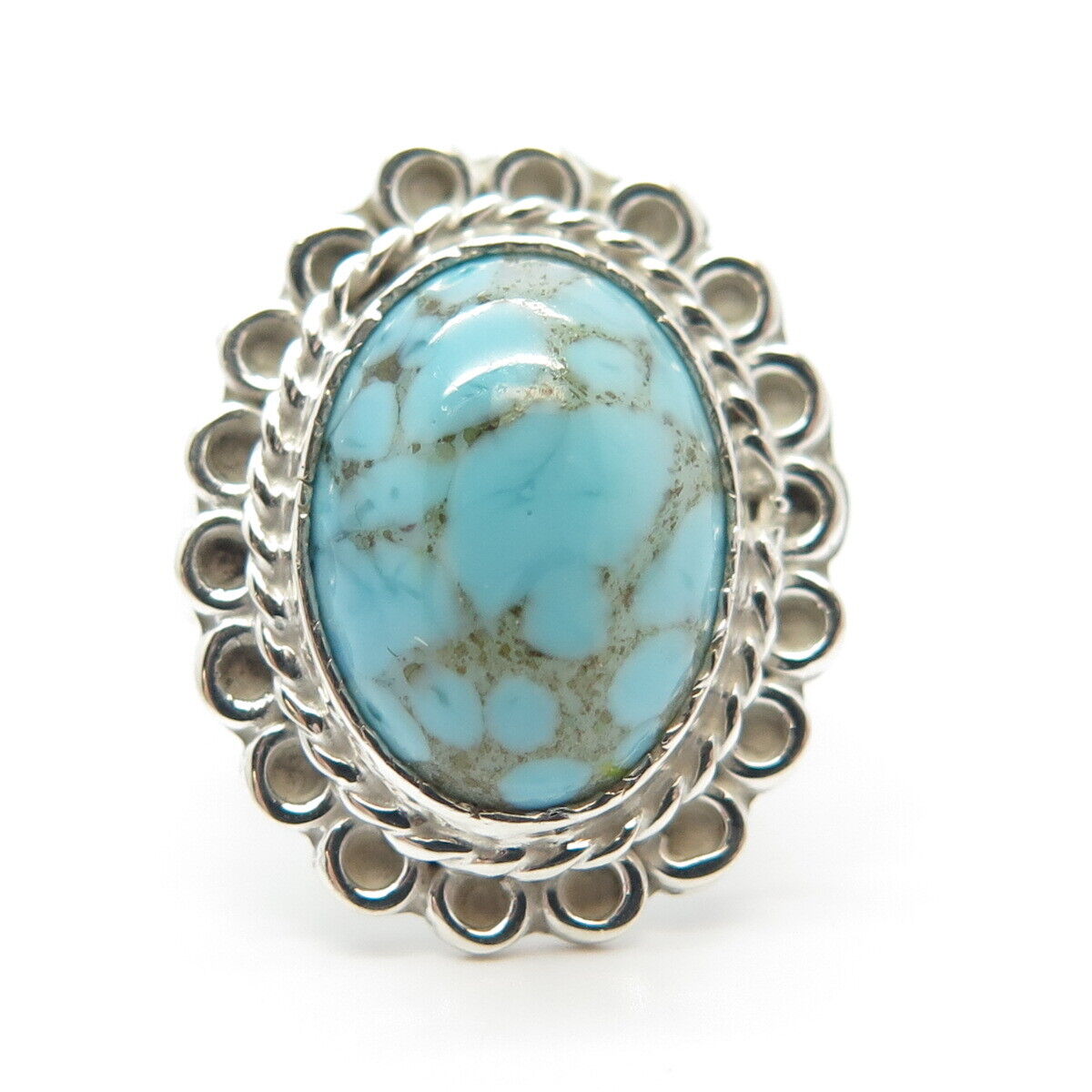 925 Sterling Silver Vintage Mexico Real Turquoise Gem Statement Ring Size 5.5