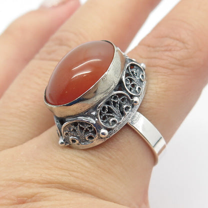 925 Sterling Silver Vintage Israel Real Agate Gemstone Adjustable Ring Size 6.75