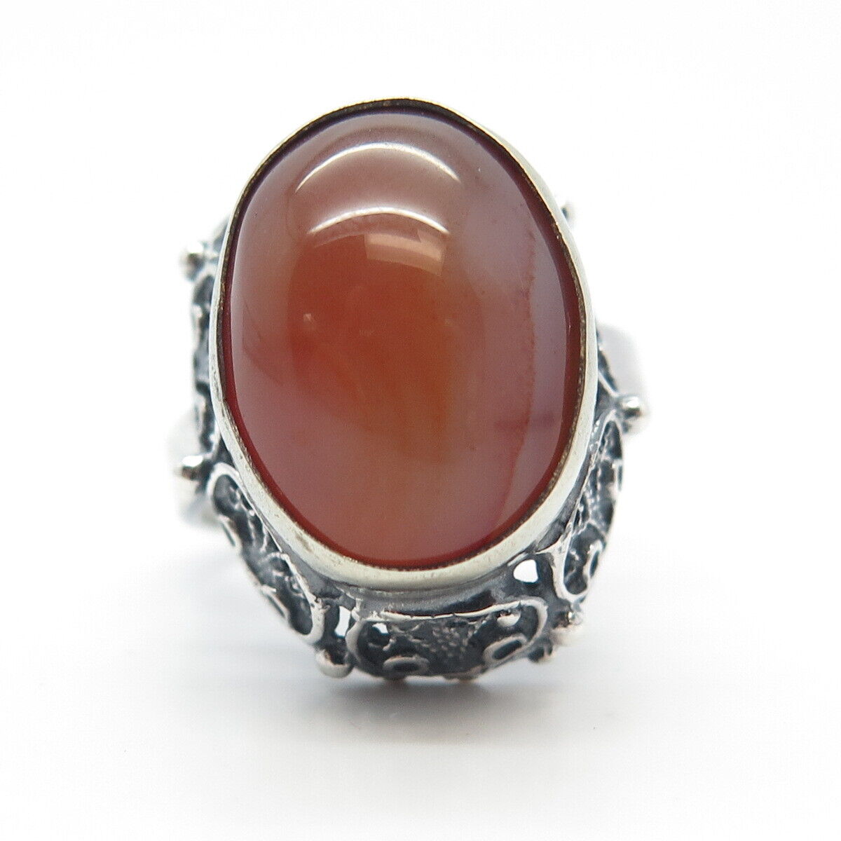 925 Sterling Silver Vintage Israel Real Agate Gemstone Adjustable Ring Size 6.75