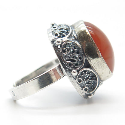 925 Sterling Silver Vintage Israel Real Agate Gemstone Adjustable Ring Size 6.75