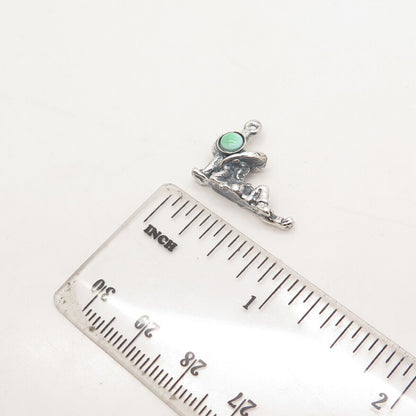 925 Sterling Silver Vintage Real Turquoise Gem Wanderer & Cactus Pendant