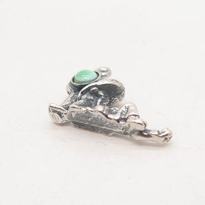 925 Sterling Silver Vintage Real Turquoise Gem Wanderer & Cactus Pendant