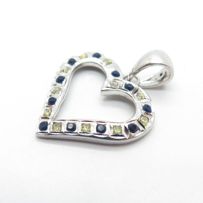 925 Sterling Silver Real Diamond Accent & Blue Glass Open Heart Pendant