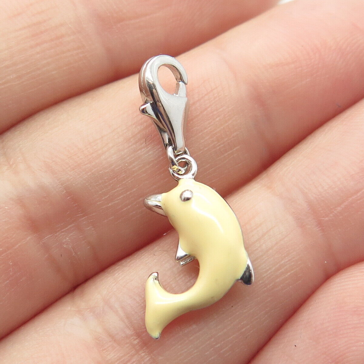 925 Sterling Silver Enamel Friendly Dolphin Charm Pendant