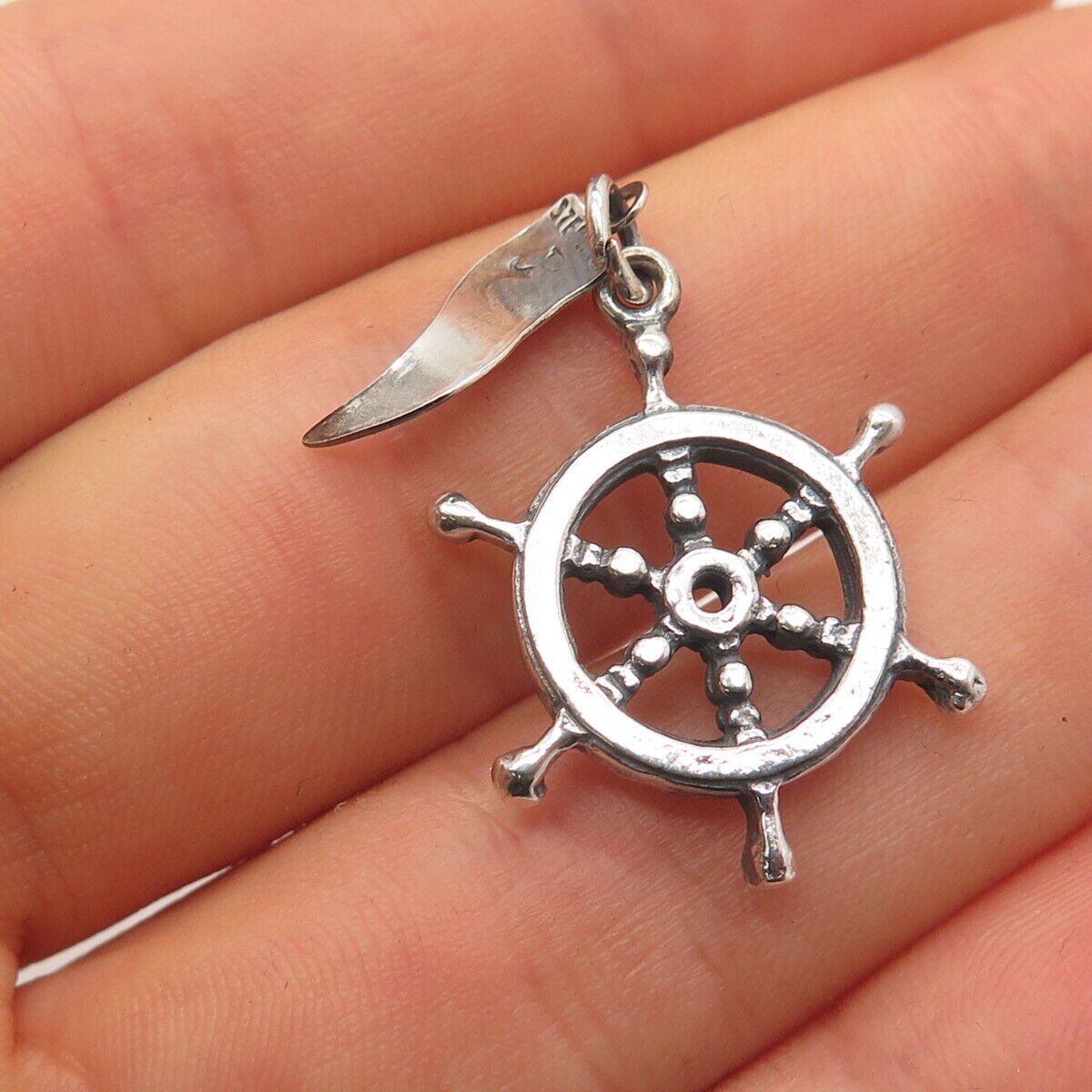 925 Sterling Silver Vintage Steering Wheel Charm Pendant