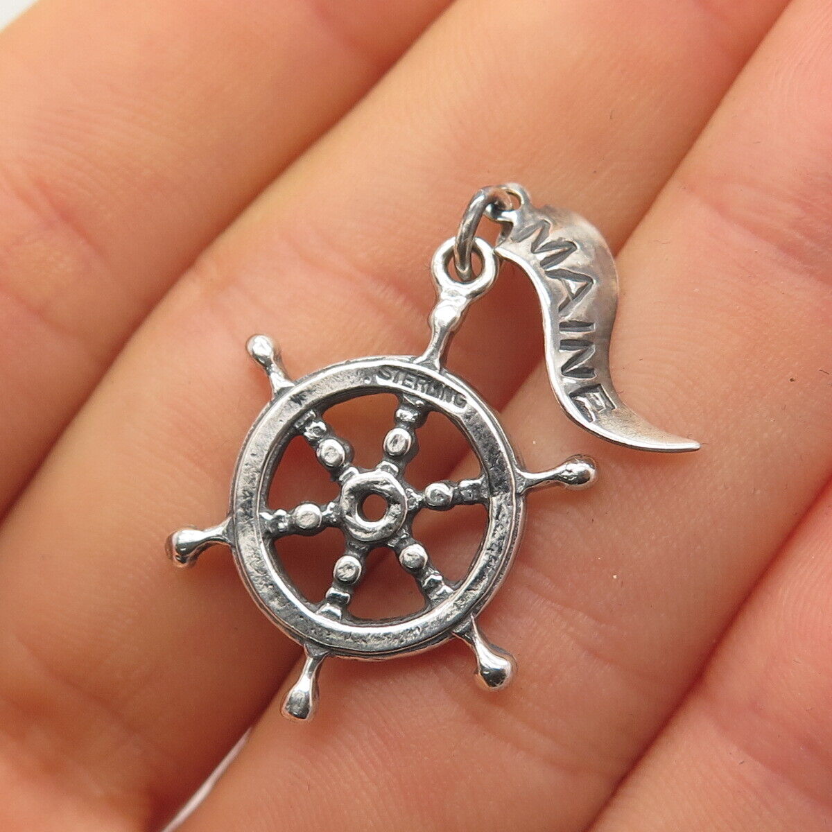 925 Sterling Silver Vintage Steering Wheel Charm Pendant