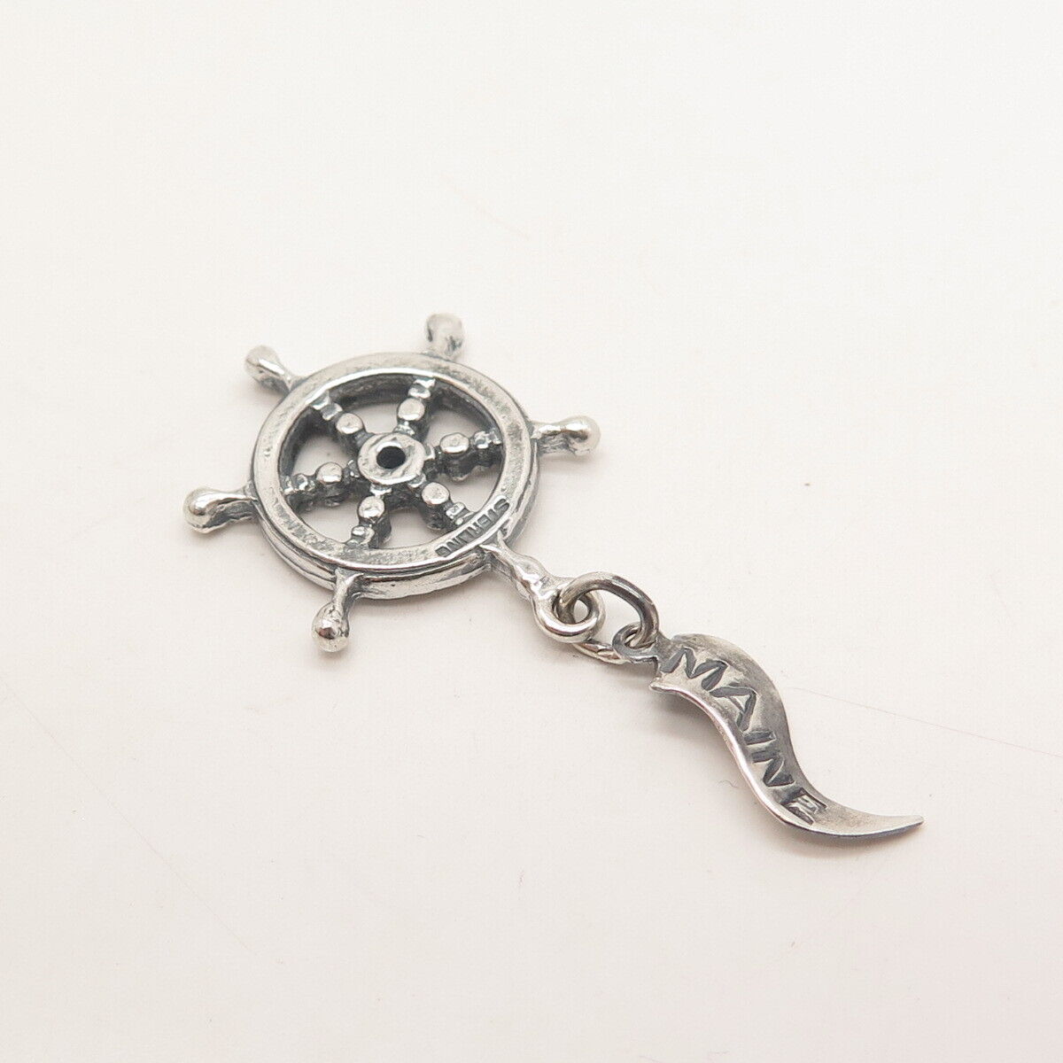 925 Sterling Silver Vintage Steering Wheel Charm Pendant