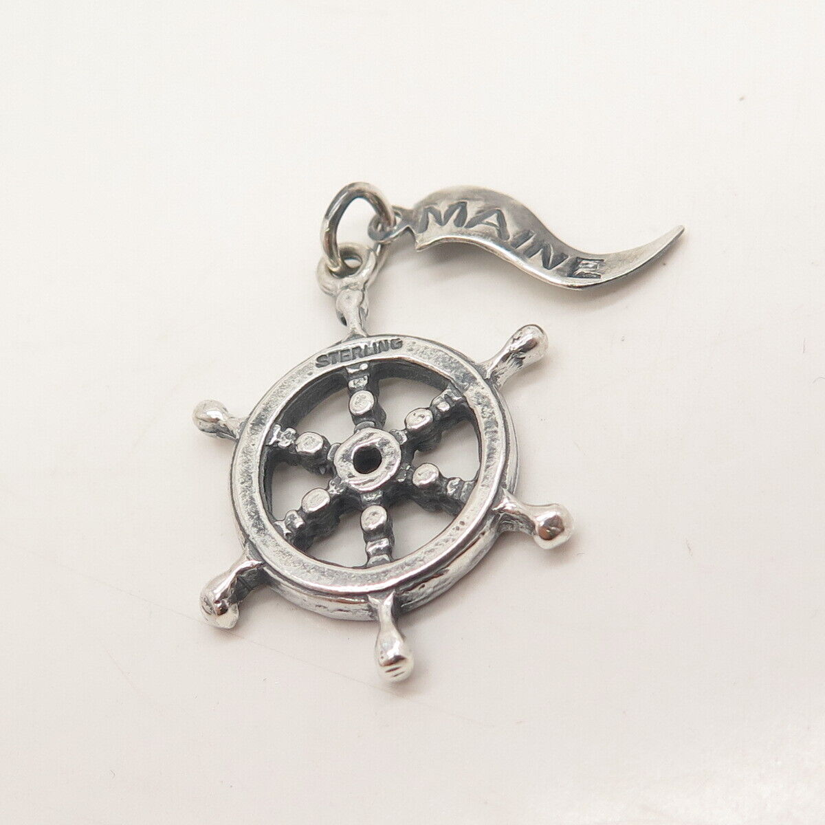 925 Sterling Silver Vintage Steering Wheel Charm Pendant