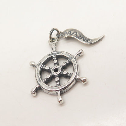 925 Sterling Silver Vintage Steering Wheel Charm Pendant