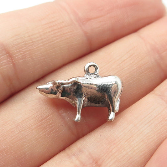 925 Sterling Silver Vintage Bull Charm Pendant