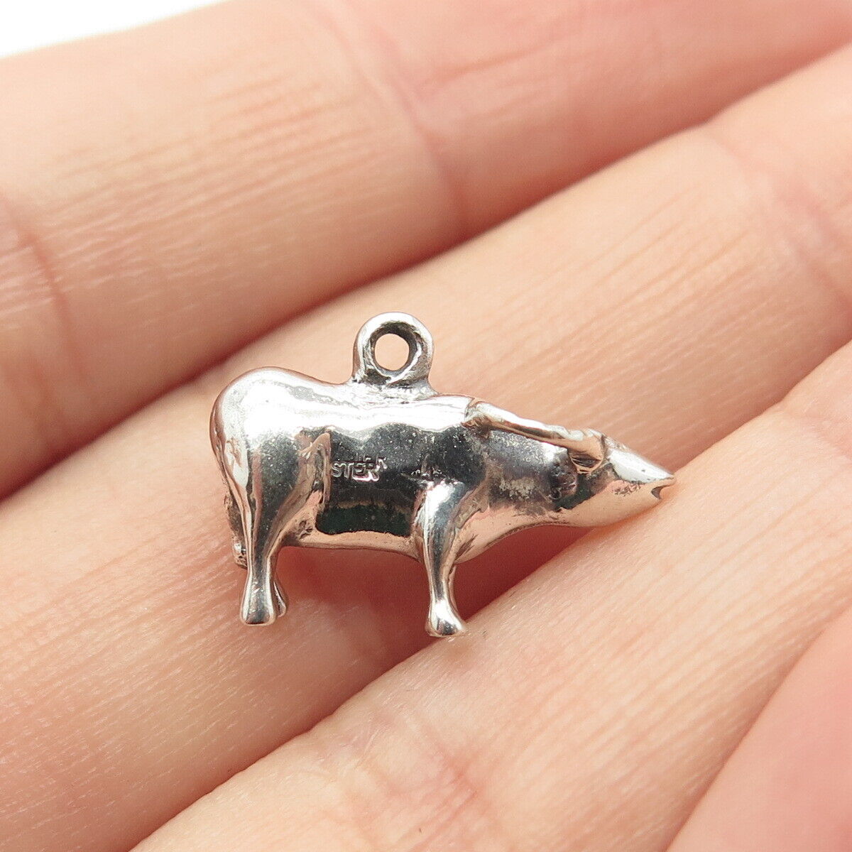 925 Sterling Silver Vintage Bull Charm Pendant