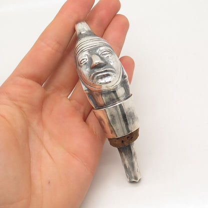 925 Sterling Silver Vintage Peru Tribal Face Wine Pourer