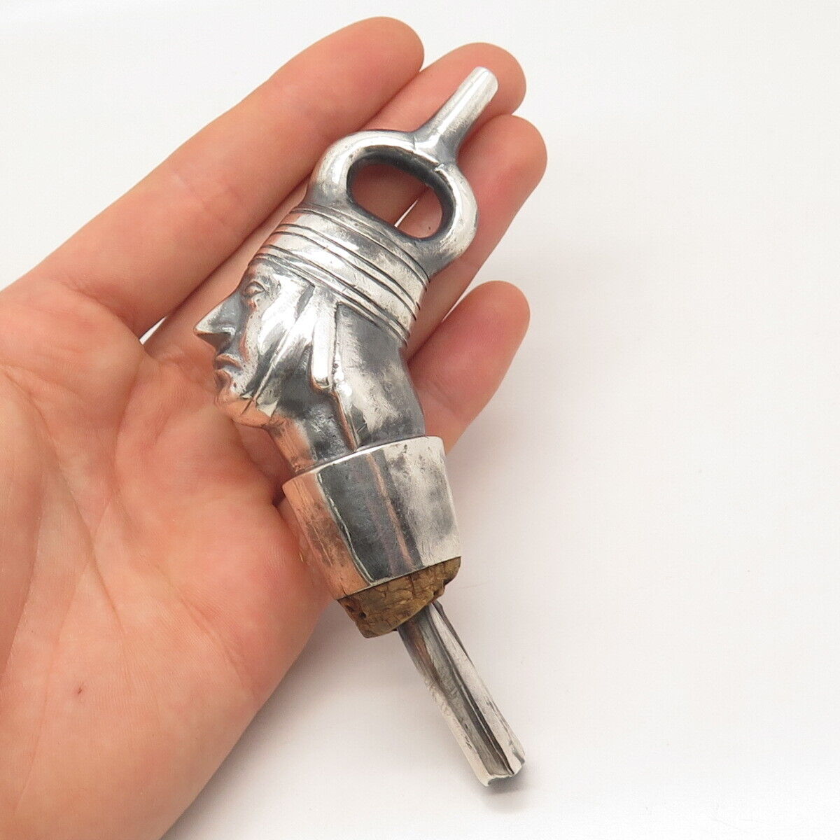 925 Sterling Silver Vintage Peru Tribal Face Wine Pourer