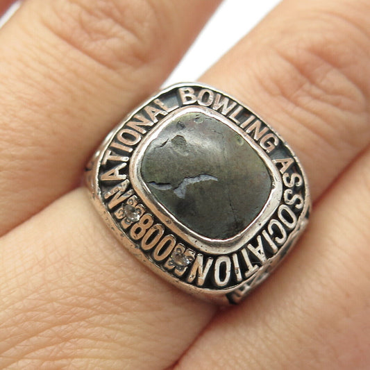 925 Sterling Silver Antique 1939 Jennins Jasper Bowling Association Ring Size 8